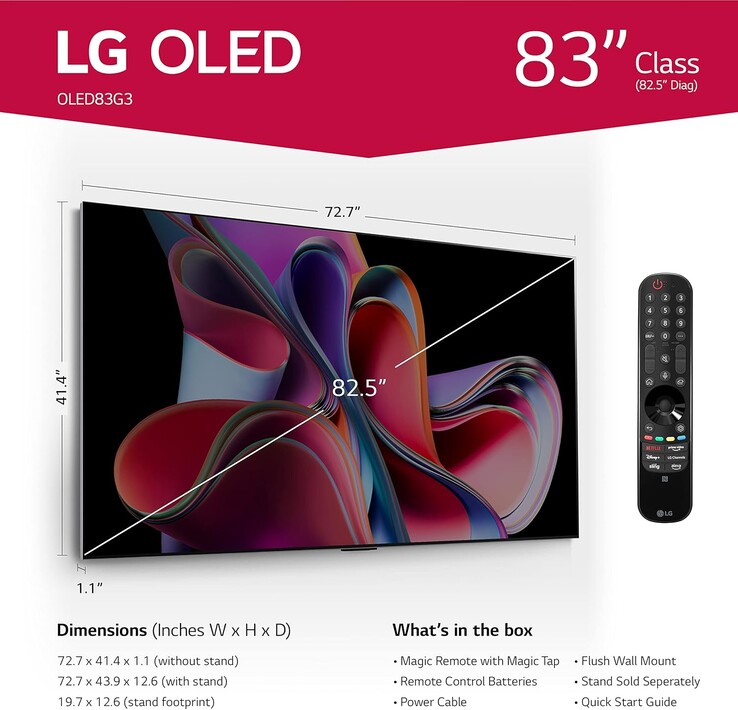The biggest G3 OLED is almost 73 inches wide and 42 inches tall (Image source: LG)