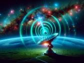 An AI-generated depiction of a radio signal from deep space reaching earth. (Image source: Dall-E 3)