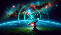 An AI-generated depiction of a radio signal from deep space reaching earth. (Image source: Dall-E 3)