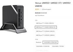 Minisforum Venus Series UM560 XT configurations (source: Minisforum)