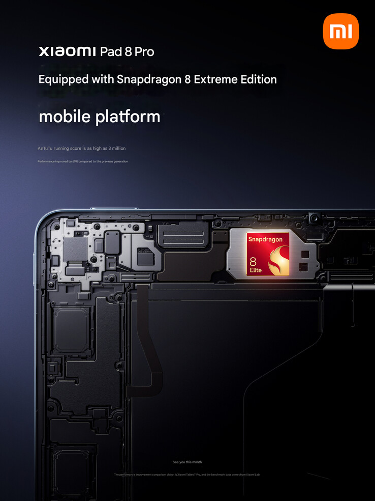 Xiaomi confirms the SoC of Pad 8 Pro (Image source: Xiaomi - machine translated)