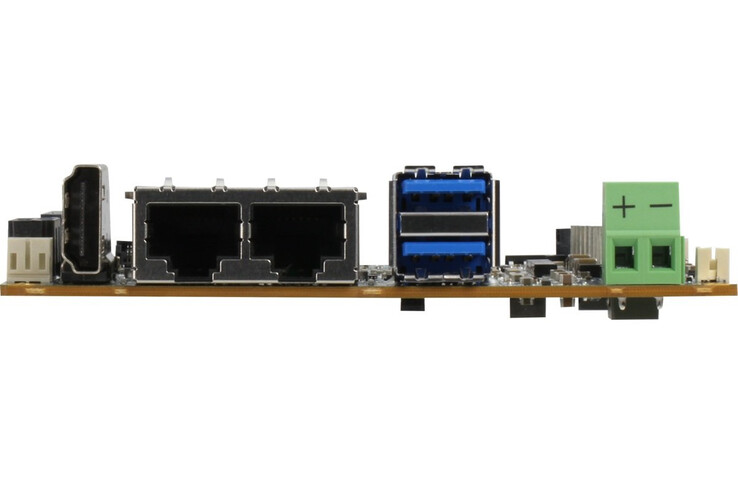 The Aaeon PICO-ARU4 SBC sports a decent array of ports considering its size, including dual LAN ports. (Image source: Aaeon)