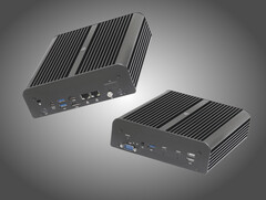 ASRock&#039;s iBOX Arrow Lake mini-PC from the front and back. (Image source: ASRock - edited)