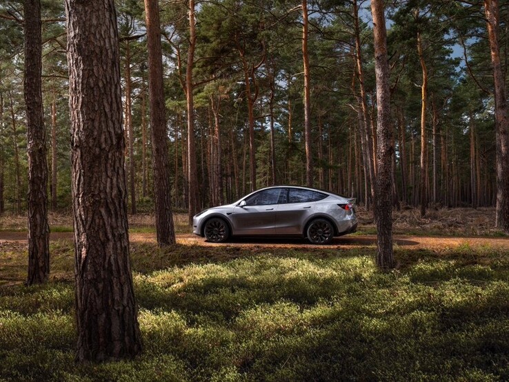 The Model Y in the chameleonic Quicksilver color