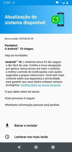 Android 10 has arrived for Moto G7 Power handsets in Brazil. (Image via Reddit user /u/paquier)