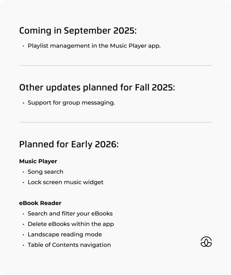 The update roadmap for the Mudita Kompakt from fall 2025 to early 2026 (Image source: Mudita)