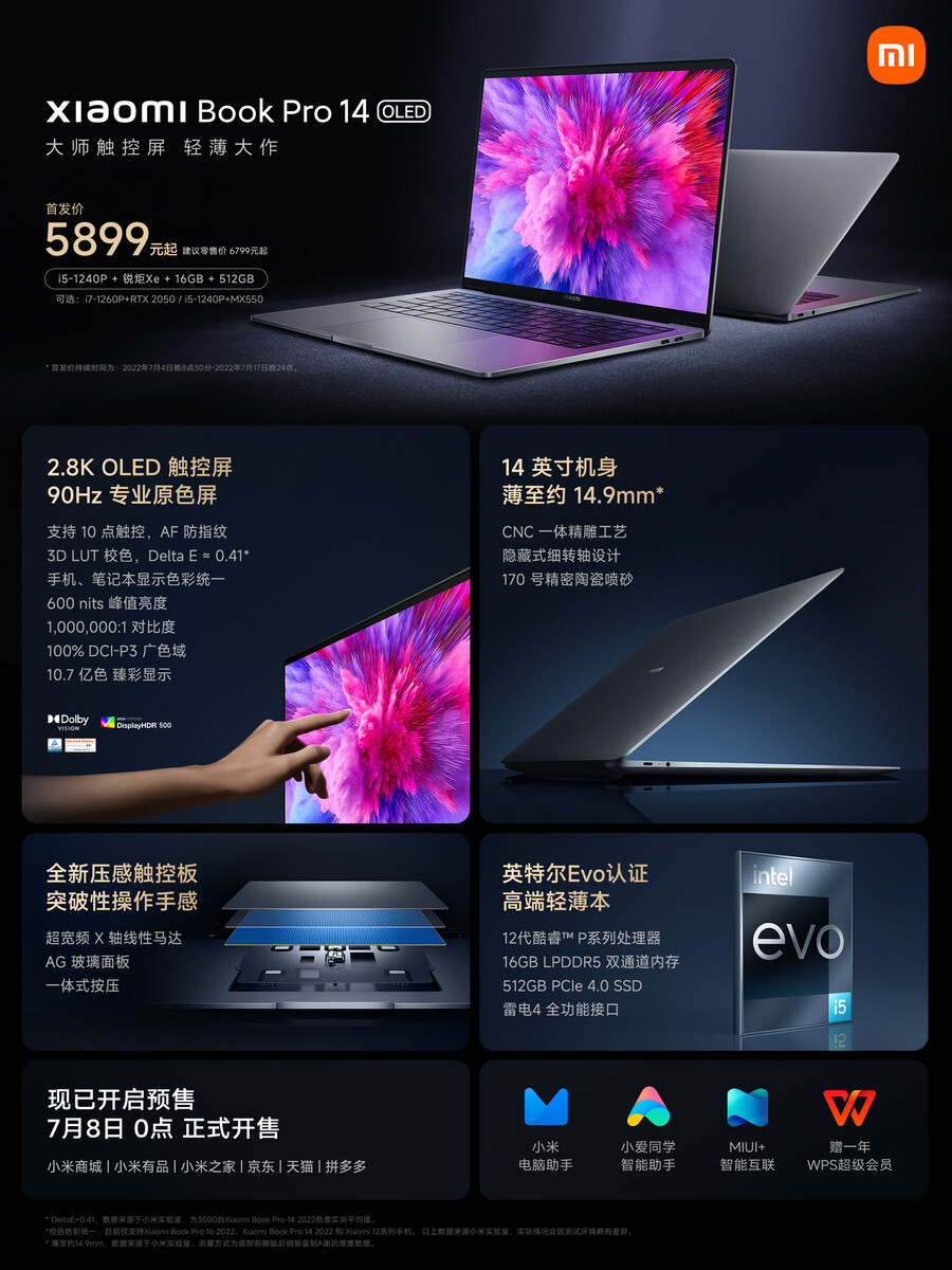 Xiaomi Mi Book Laptop Pro 14 2022 Intel i7-1260P/i5-1240P RTX2050