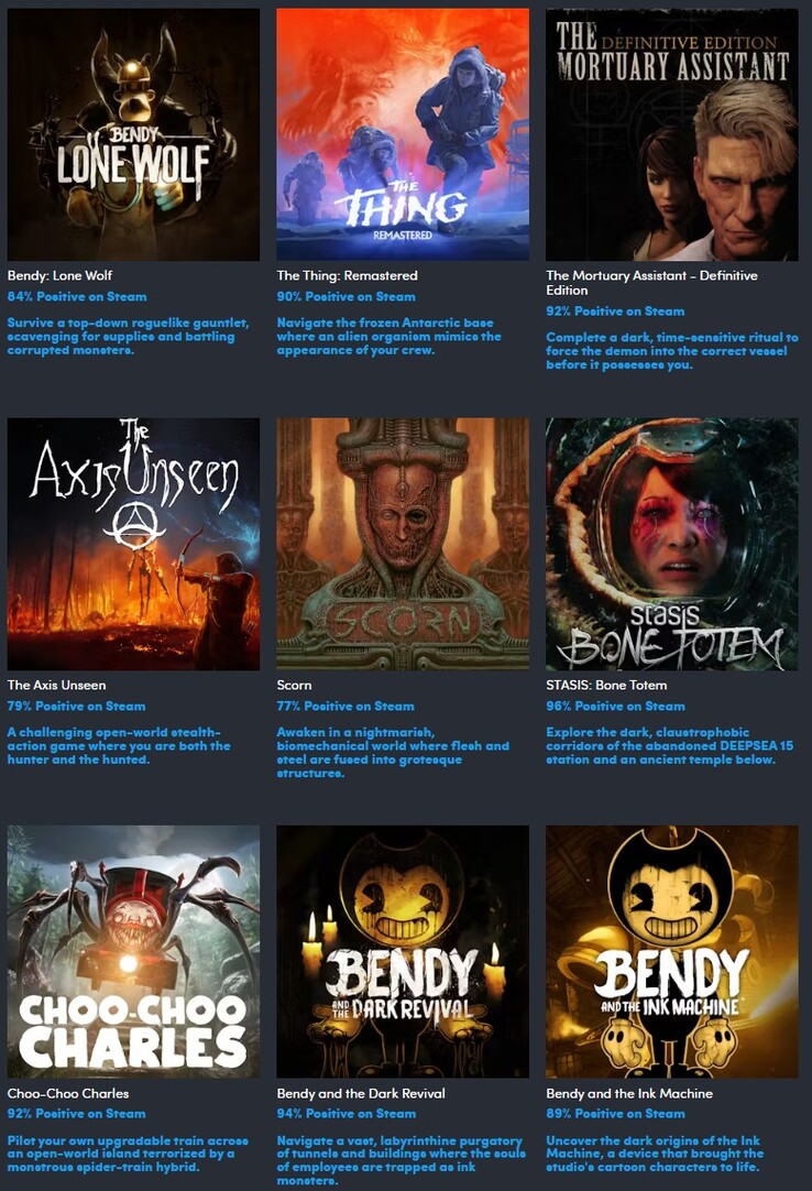 All the games included in the Horror Icon Showcase collection (Image source: Humble Bundle)