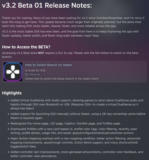 DSX v3.2 Beta 01 features shown