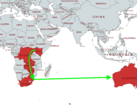 The proposed route for Google's new undersea fiber optic cable crosses southern Africa and the Indian Ocean. (Image via MapChart w/ edits)