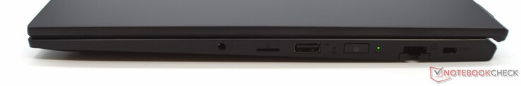 3.5 mm headset port, microSD card reader, USB Type-A, LAN port, Kensington lock slot