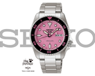 The Seiko 5 Sports SRPM07 Pink Panther edition, pictured against a white background with the Seiko logo overlaid on top. (Image source: Seiko UK)