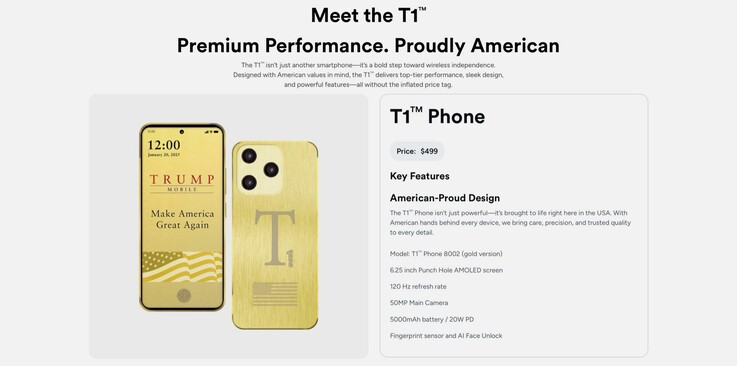 The Trump T1's design, price and specifications don't match what is advertised on the product page.