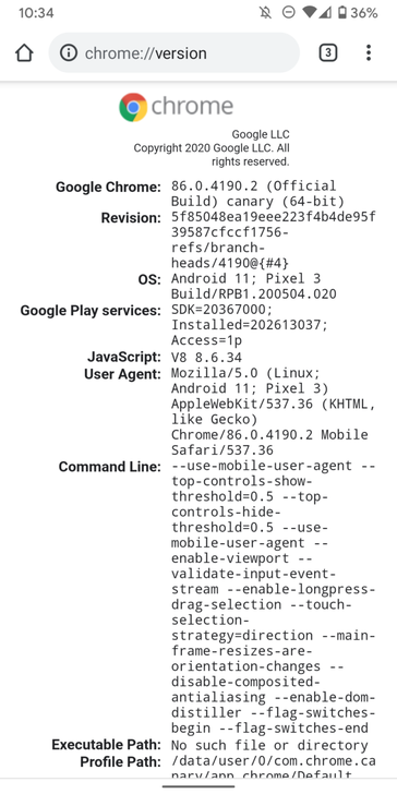 Version info for Chromes 83 through 86... (Source: Android Police)
