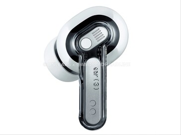 Leaked marketing image showing close up of Nothing Ear (3) earbud in white. (Image source: Android Headlines)