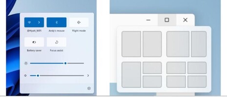 Some of Windows 11's notable visual changes are rounded corners, a new action centre, and a window snapping tool. (Image source: Notebookcheck)