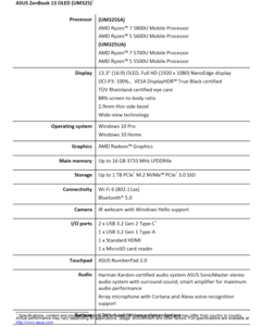 Asus ZenBook 13 OLED UM325 - Specifications. (Image Source: Asus)