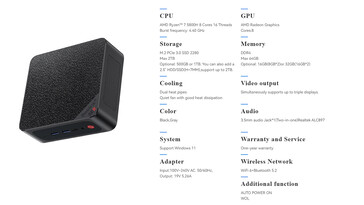 Beelink SER5 MAX specification sheet