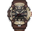 Close up of the G-Shock Mudmaster GG-B100XMH-5A showcasing its light yellow gold and brown case and bezel.