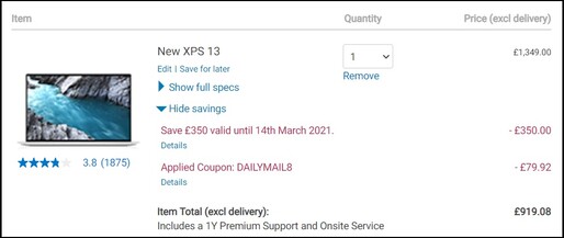 Dell XPS 13 9310 deal. (Image source: Dell)