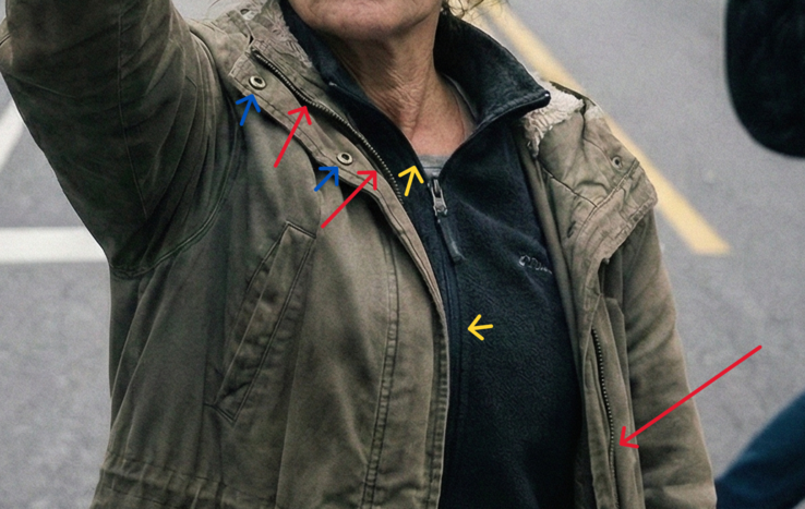 Zippers and buttons don't quite match.