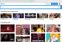 Tenor GIF homepage with the latest news regarding the deal with Google