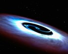 An artist's illustration showing two black holes.