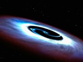 An artist's illustration showing two black holes.