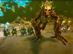 Wartorn screenshot showing a tree unit fighting alongside elves and mages