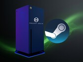 Concept of Project Helix Xbox console next to Steam logo