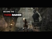Tomb Raider gameplay running on iPhone or iPad showing Lara Croft exploring temple ruins with on-screen touch controls visible