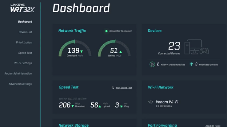 An example of the modern software interface on the WRT32X. (Source: Linksys)