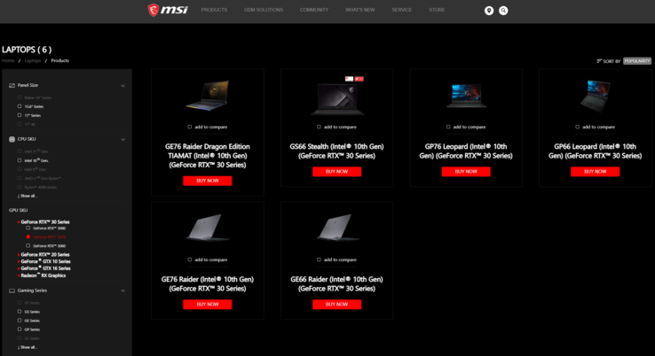 MSI currently sells six laptops with GeForce RTX 3070 GPUs. (Image source: MSI)