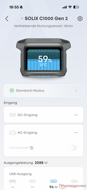 The overview shows battery status...