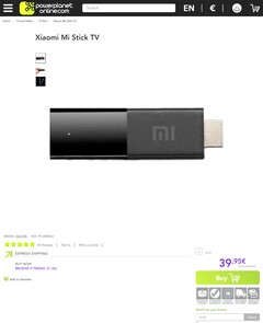 The retail listing for the Mi TV Stick. (Image source: Powerplanetonline)