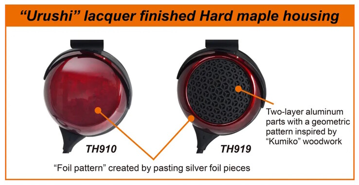 The Fostex TH910 and TH919 come with Japanese-lacquered maple housings and sulfur-smoked silver foil patterning. (Image source: Fostex)