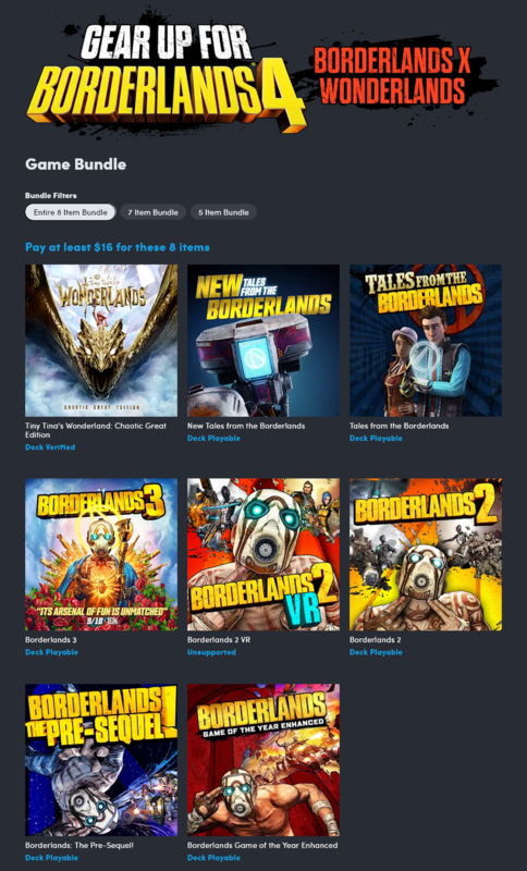 The Steam games included in the Gear Up for Borderlands 4 Humble Bundle is shown (Image source: Humble Bundle)