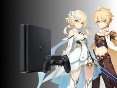 Genshin Impact characters pictured next to PS4 (Image source: Cognosphere, Sony PlayStation with edits)