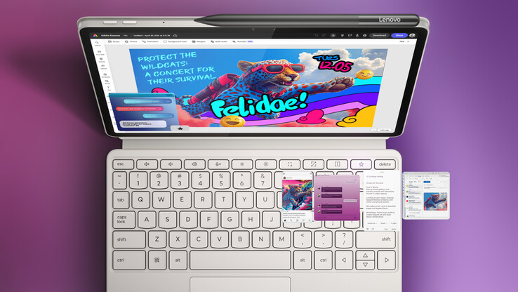 The Lenovo Yoga Tab supports stylus input and contains a small trackpad within its keyboard accessory. (Image source: Lenovo)