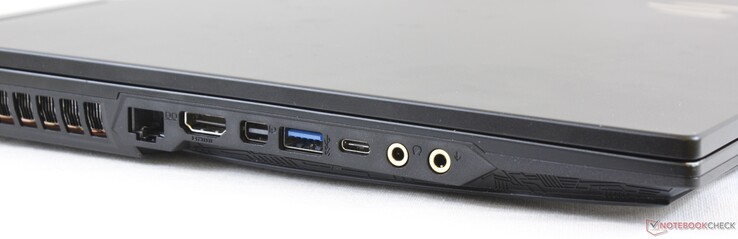 Left: Gigabit RJ-45, HDMI 2.0, mini-Displayport 1.2, USB 3.1 Gen. 2, USB 3.1 Gen.2 Type-C, 3.5 mm earphones, 3.5 mm SPDIF (ESS Sabre HiFi)