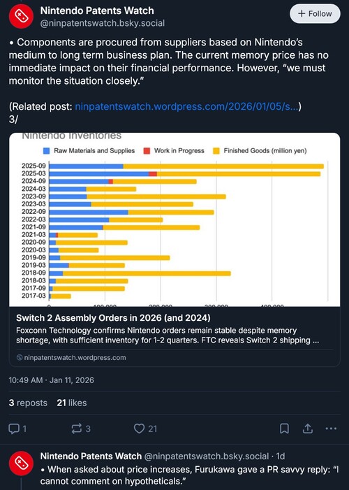 Nintendo Patents Watch post on Shuntaro Furukawa interview (Image source: screenshot, Nintendo Patents Watch Bluesky account)