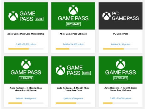 Xbox Game Pass rewards redemption changes (Image source: Microsoft Rewards website)