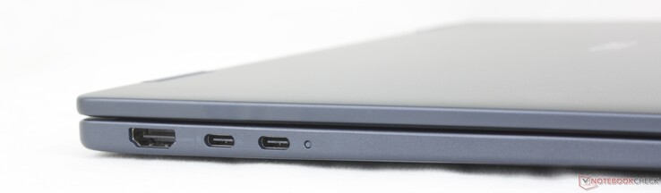 Right: HDMI 1.4, 2x USB-C Gen. 2 (10 Gbps) w/ DisplayPort + Power Delivery
