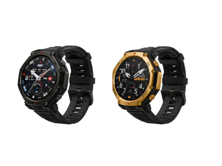 The Amazfit T-Rex 3 Pro 48 mm smarwatches in Tactical Black (left) and Black Gold (right). (Image source: Shopee)