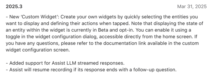 The release notes for Home Assistant app version 2025.3. (Image source: Home Assistant)