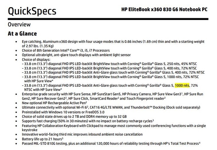 Specifications of the HP EliteBook x360 830 G6