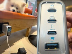 The 3 USB-C ports and the fourth USB-A port are present on the bottom of the Anker Zolo 140W wall charger. (Image source: Xiao Li TV via YouTube)