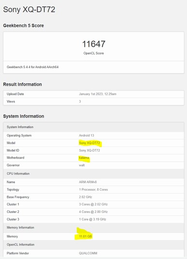 Alleged Xperia 1 V score. (Image source: via SumahoDigest)