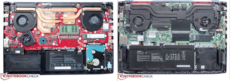 Internal changes: GL703GM with GTX 1060 on the left, GL703VD with GTX 1050 on the right