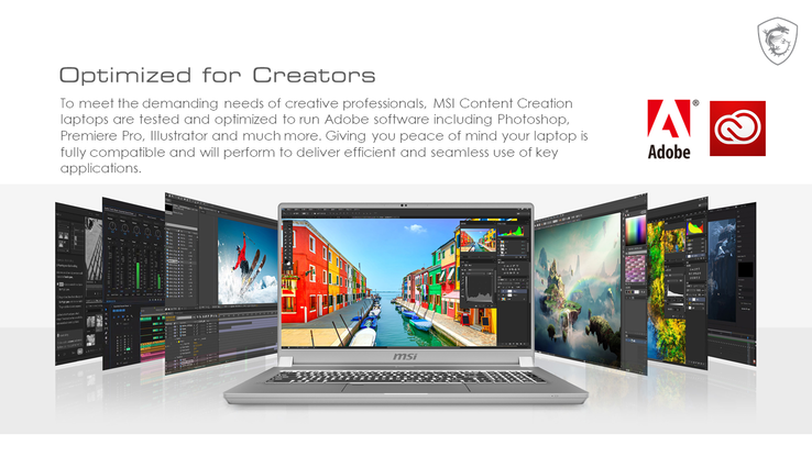 The MSI Creator 17 is tested for excellent performance in popular creative apps. (Source: Adobe)